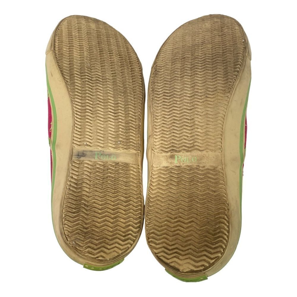 POLO RALPH LAUREN Canvas Sneakers Size 9 Pink Green Logo Loafers Slip ons Womens - Picture 9 of 12